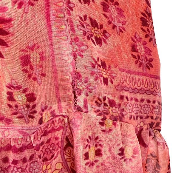 Vintage Y2K Dressbarn Paisley Tiered Boho Mini Dress Pink Made USA Small / Med - Picture 12 of 13